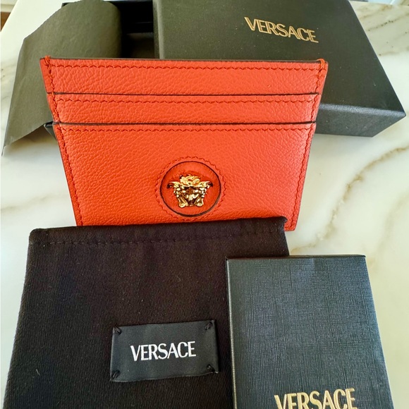 VERSACE Medusa Leather Cardholder — Orange/Gold — NEW w/ Box & Dust Bag! - Picture 7 of 8